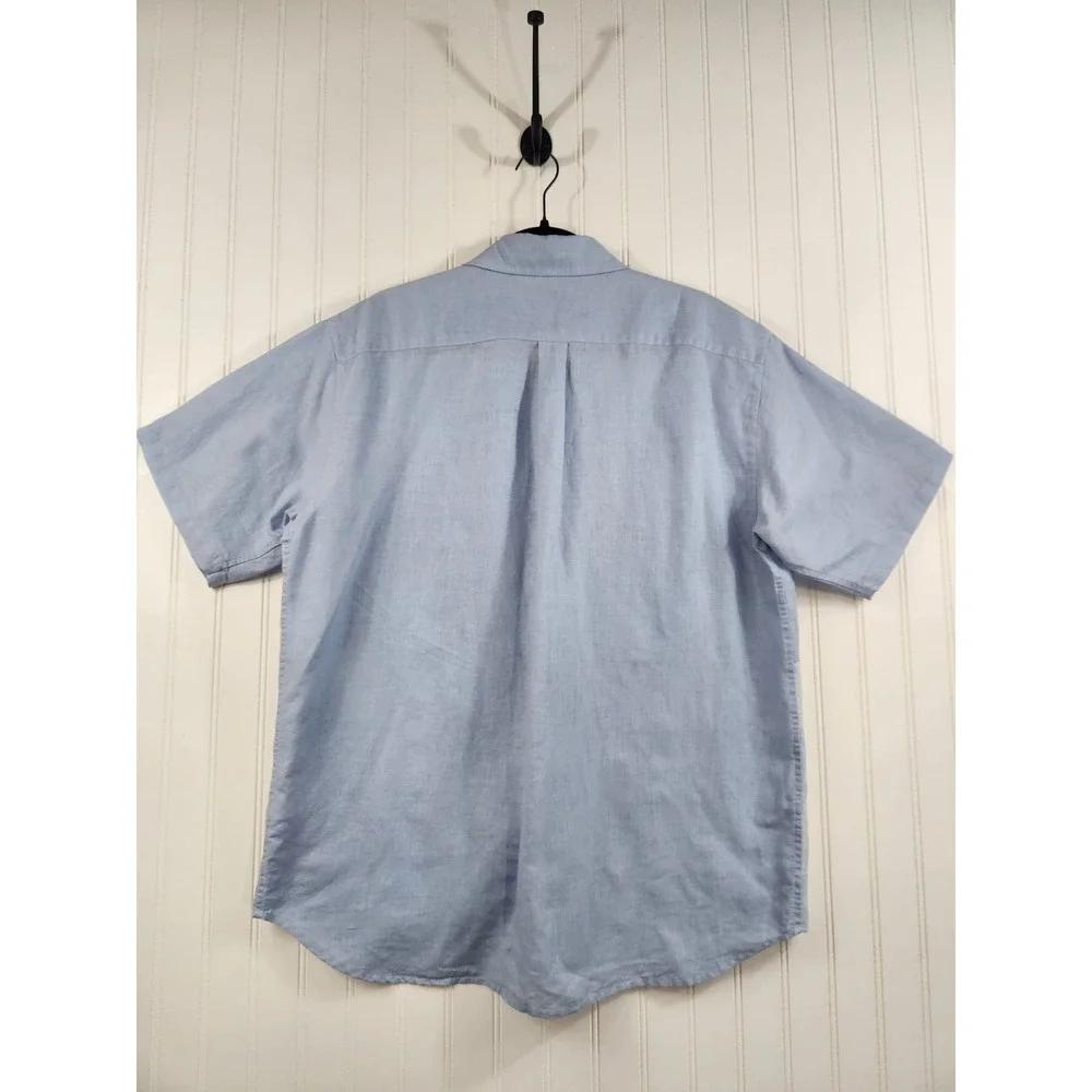 Banana Republic Men Blue Patchwork Linen Cotton Short Sleeve Button Down Shirt M